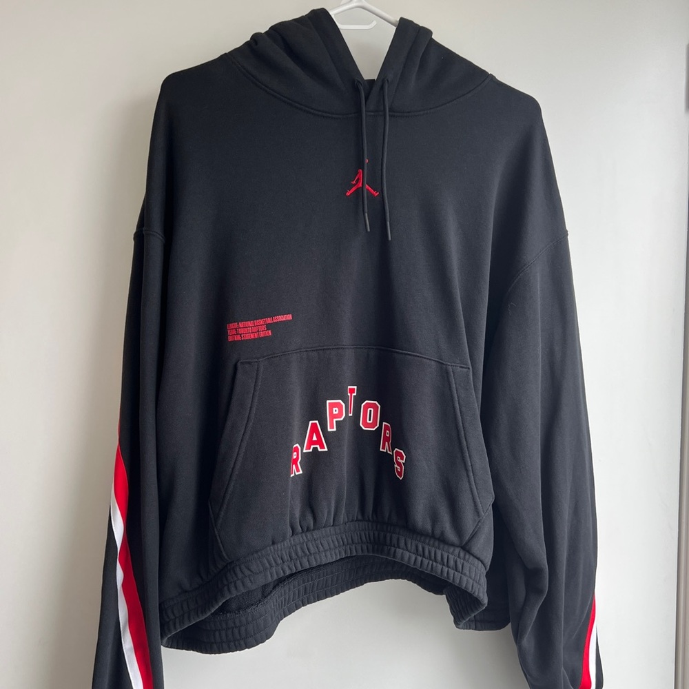 Jordan x Raptors Black Hoodie with Red & White Stripes - Cropped Fit